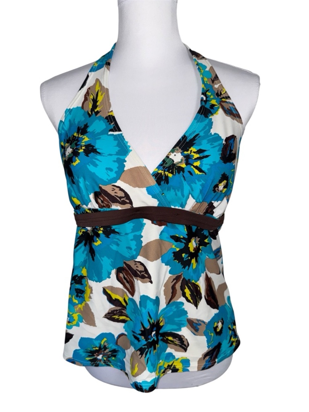 Chadwick Floral Halter Tankini Top Size 14 Blue White Swimwear Cottagecore